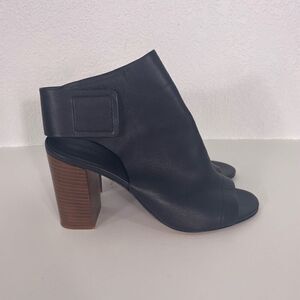 Vince Black Leather Faye Open Toe Block Heels